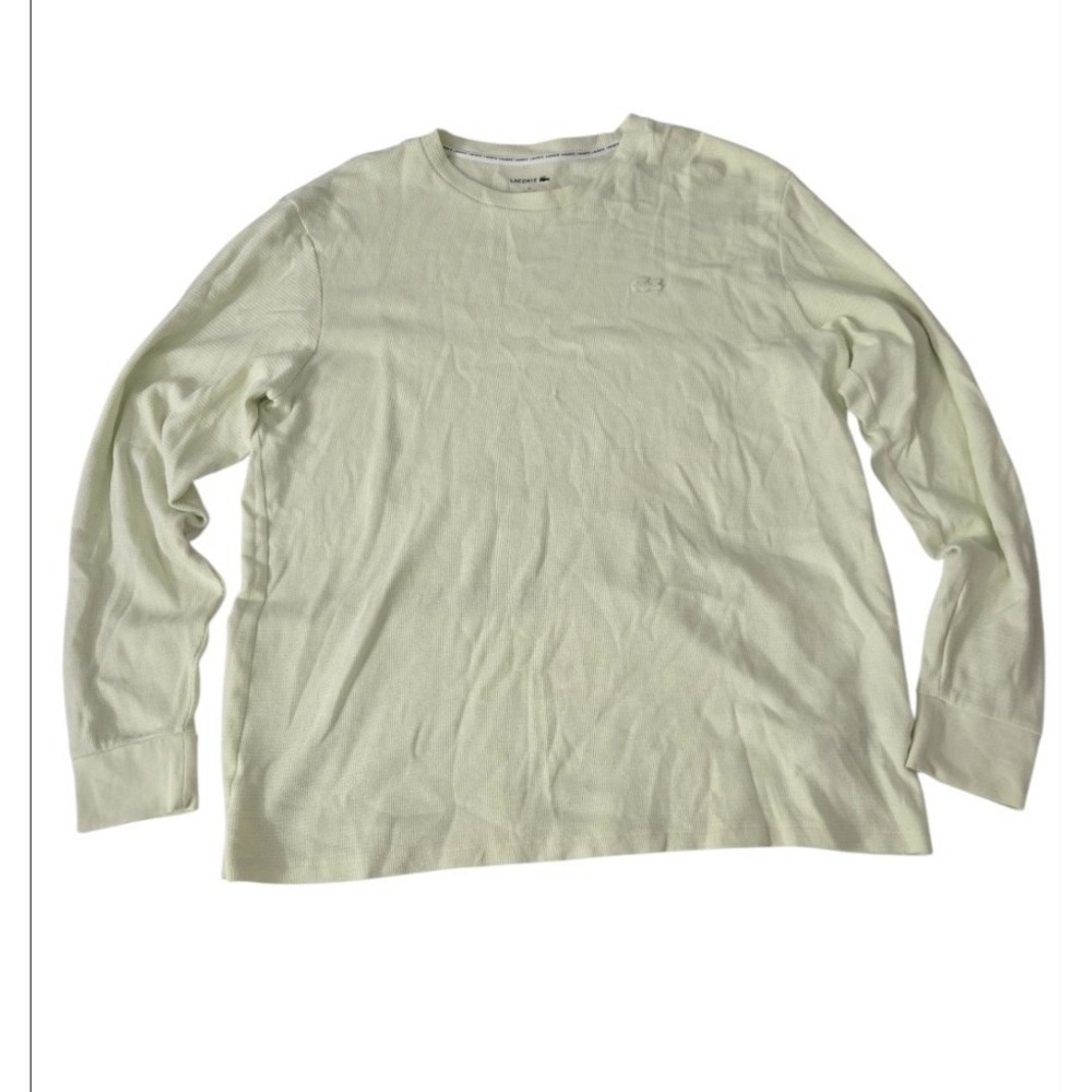 Lacoste Sleepwear Men XL Ivory Thermal Waffle Knit Long Sleeve Shirt Off White